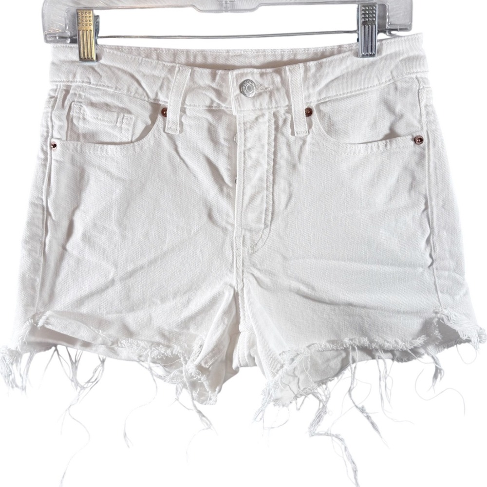 374 | Old Navy O.G Straight High Rise Button Fly Raw Hem Denim Shorts White Sz 4